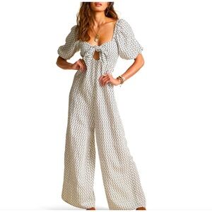 New Billabong x Sincerely Jules Shout It Out Geo Print Wide Leg Linen Jumpsuit